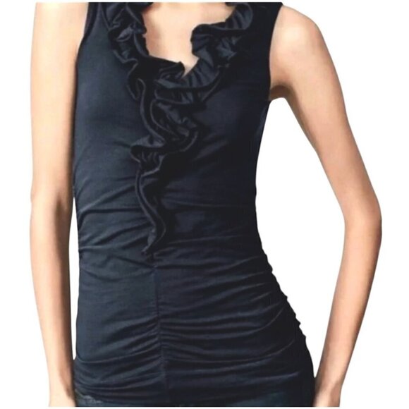 CABI Limited Edition Sleeveless Ruffle Top Black Tafia Lace Whimsygoth Blouse M - Picture 1 of 15